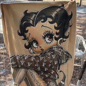 Betty Boop Cartoon Character Blanket in Tan and Brown